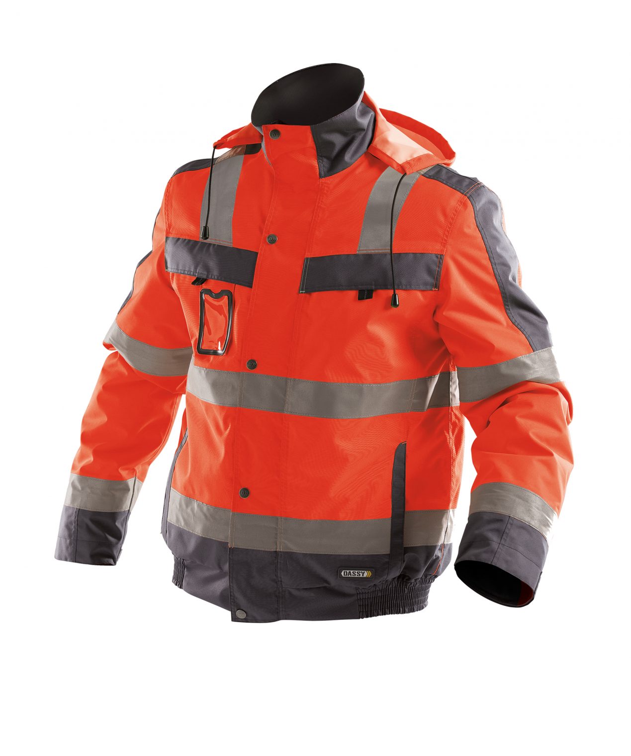 lima high visibility winter jacket fluo red cement grey front 1