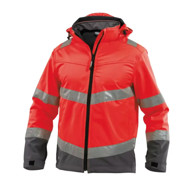 Dassy Malaga Warnschutz Softshell-Jacke neonrot zementgrau