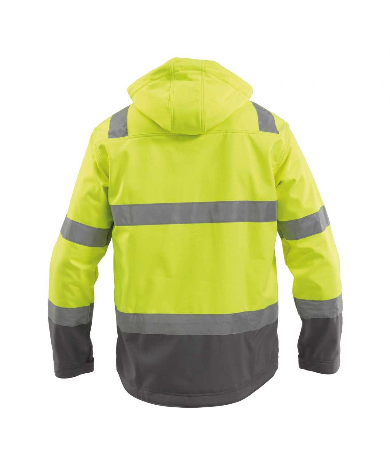 malaga high visibility softshell jacket fluo yellow cement grey back