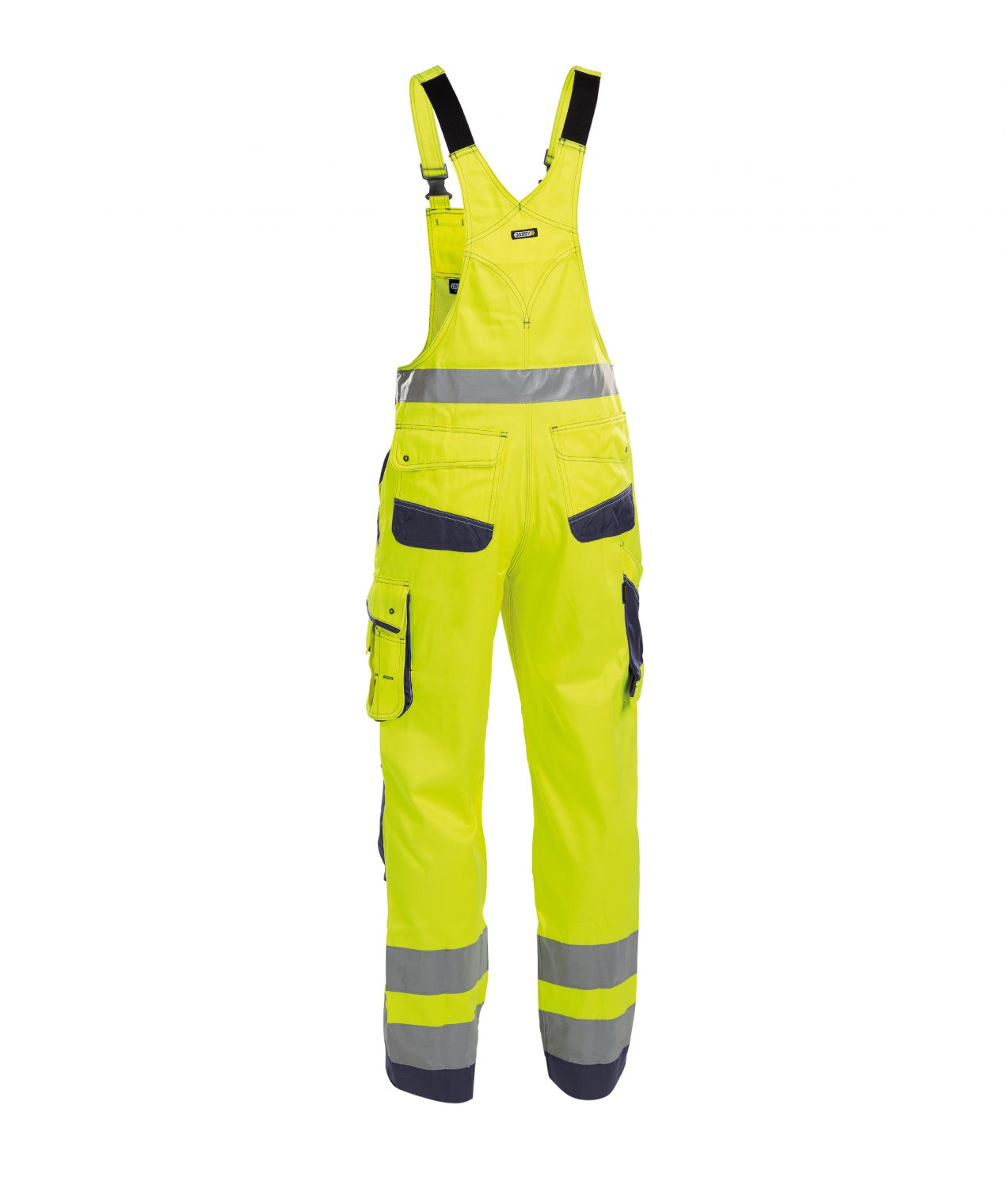 malmedy high visibility brace overall with knee pockets fluo yellow navy back