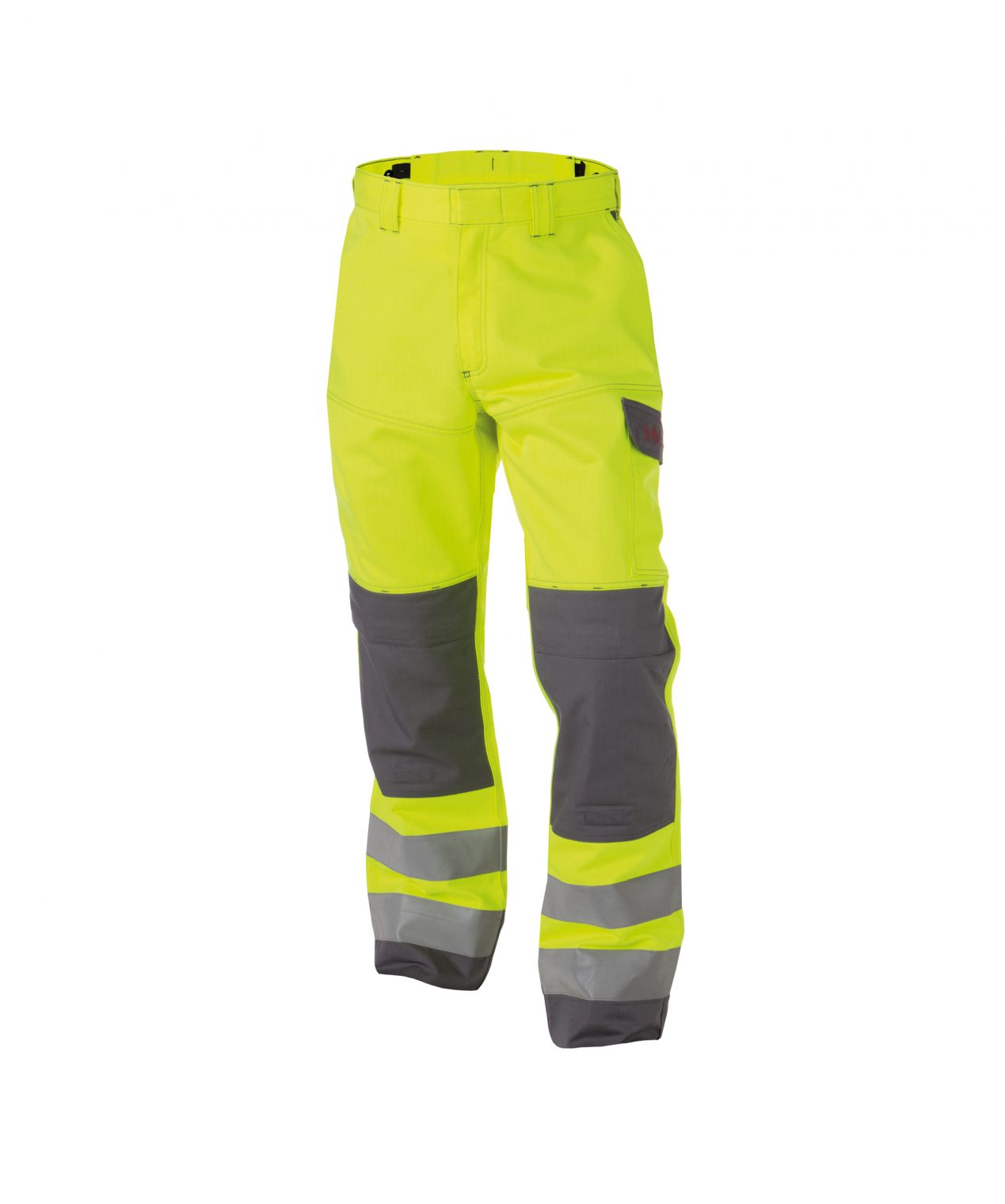 manchester multinorm high visibility work trousers with knee pockets fluo yellow graphite grey front 1