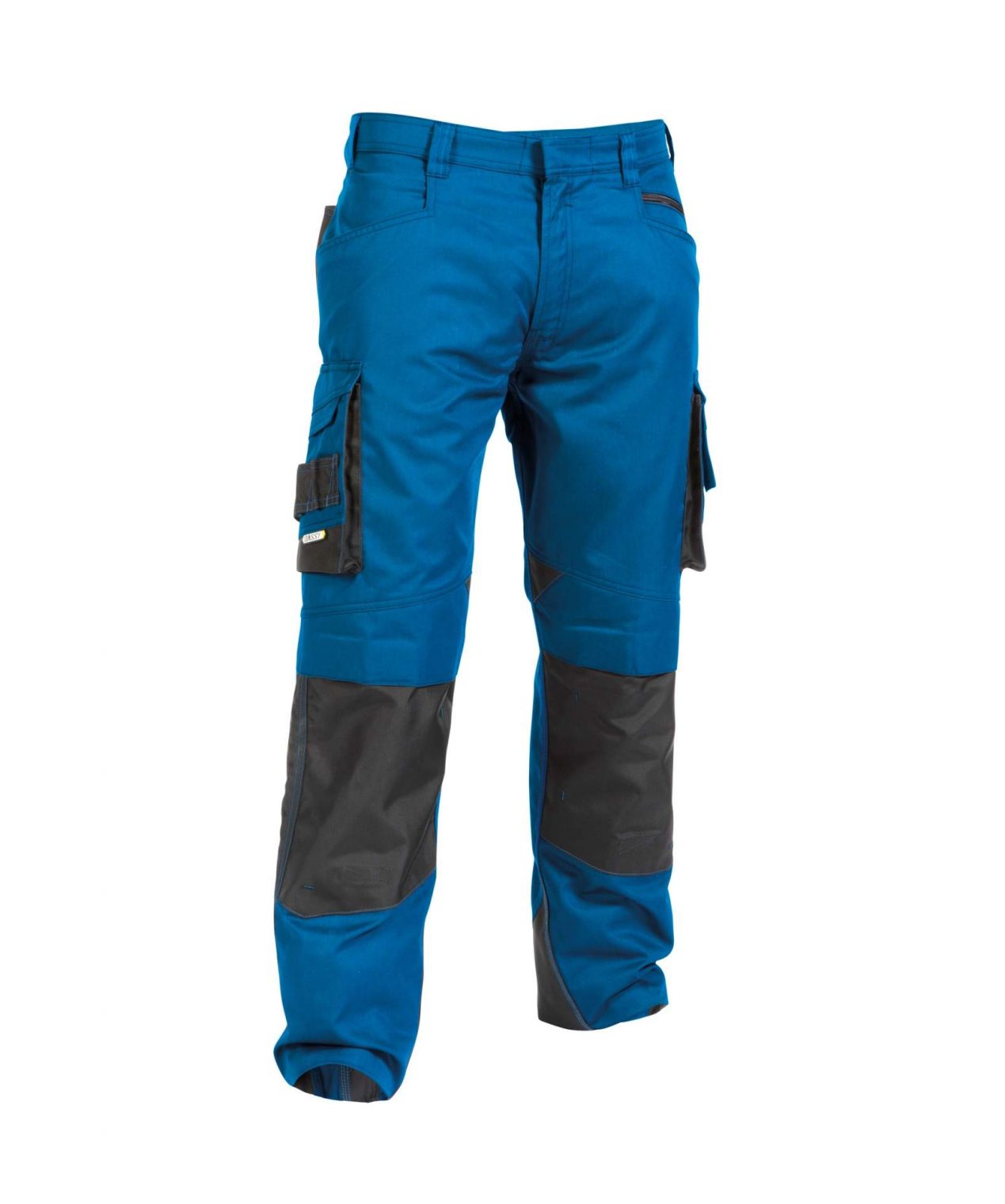 nova work trousers with knee pockets azure blue anthracite grey detail