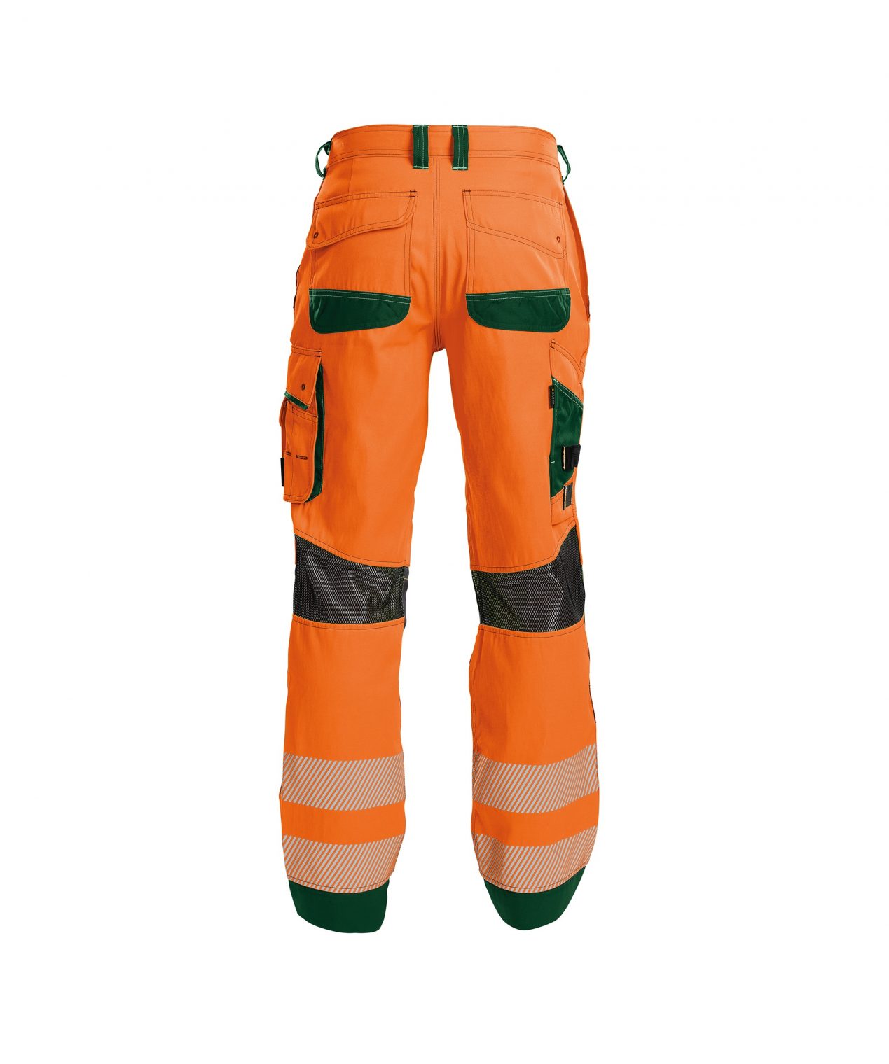 odessa summer high visibility trousers with knee pockets fluo orange bottle green back