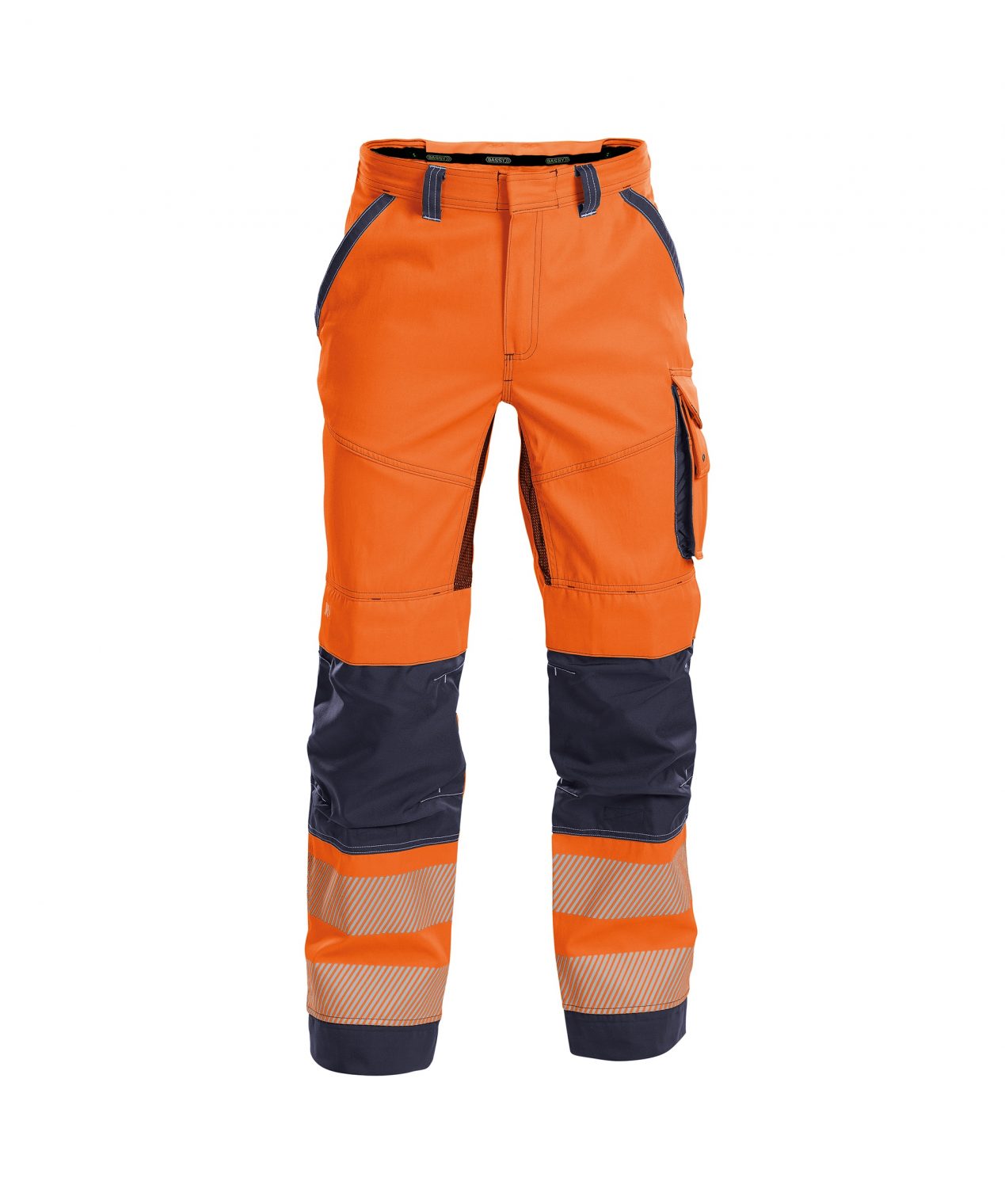 odessa summer high visibility trousers with knee pockets fluo orange navy front