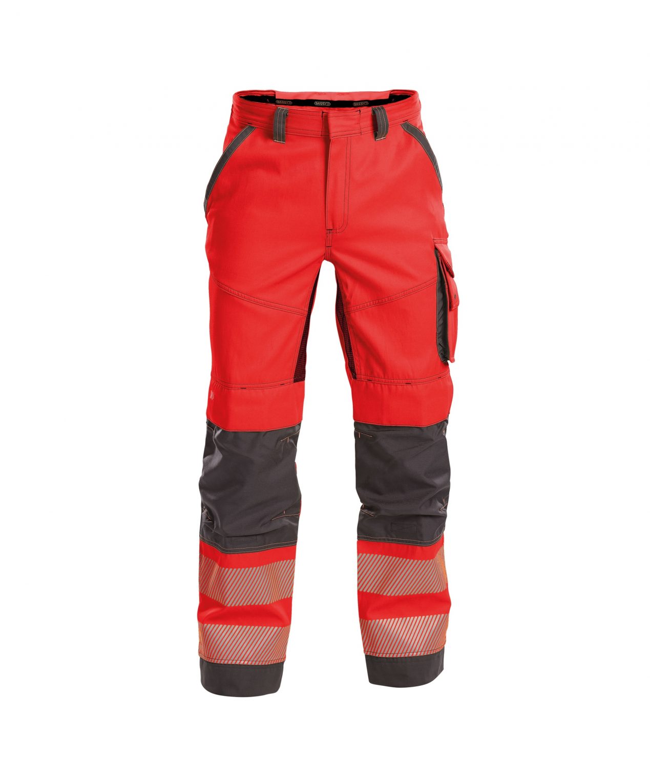 odessa summer high visibility trousers with knee pockets fluo red cement grey front