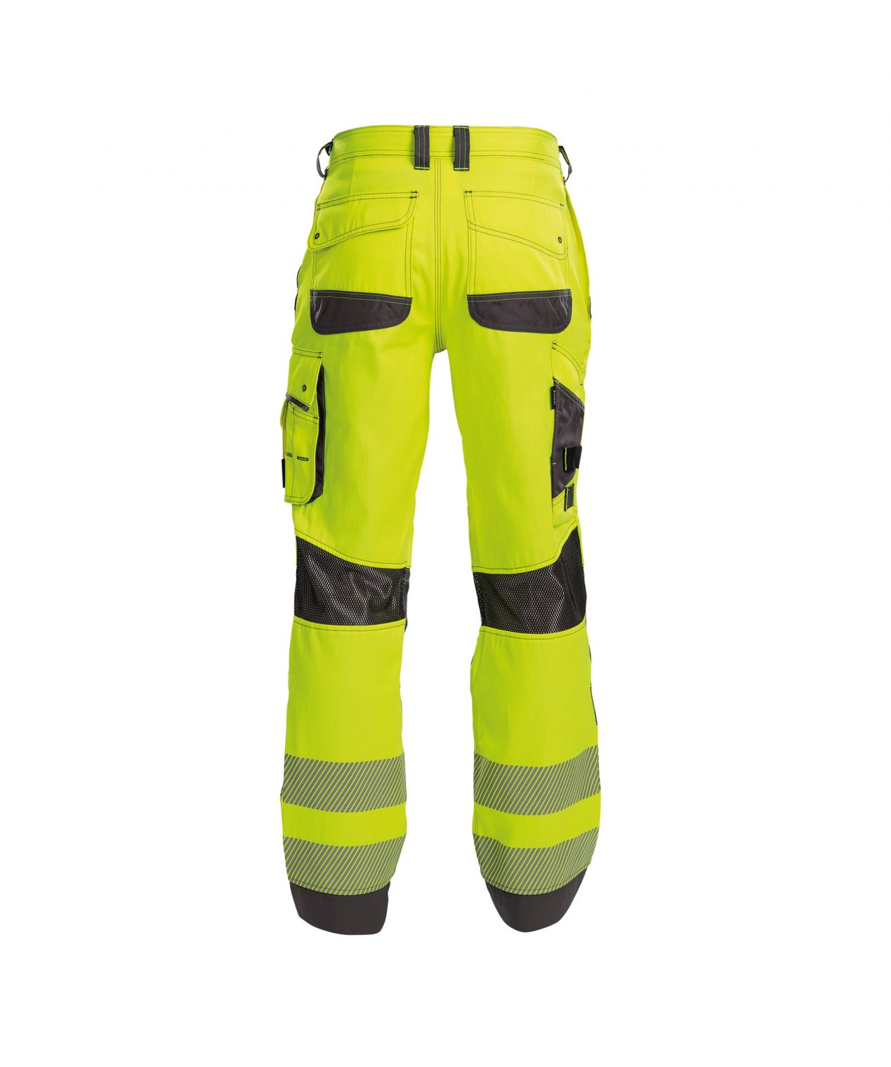 odessa summer high visibility trousers with knee pockets fluo yellow cement grey back