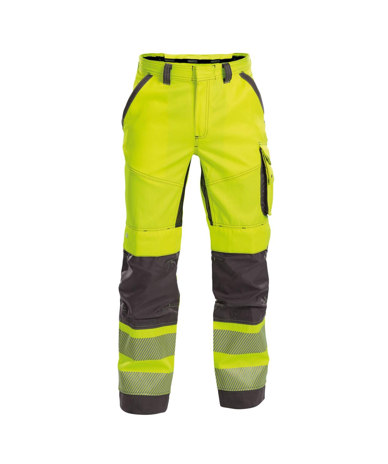 odessa summer high visibility trousers with knee pockets fluo yellow cement grey front