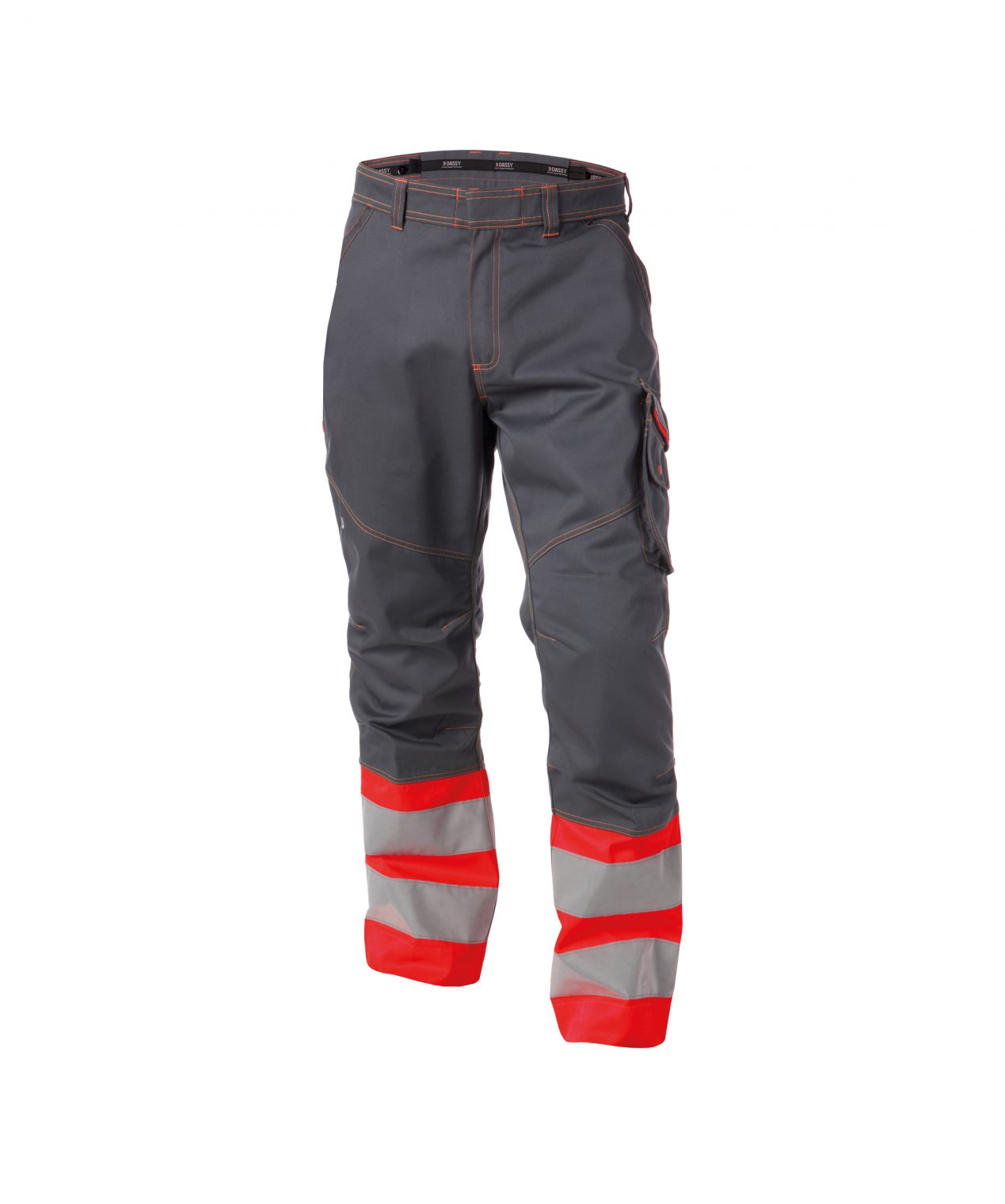 phoenix high visibility work trousers cement grey fluo red front