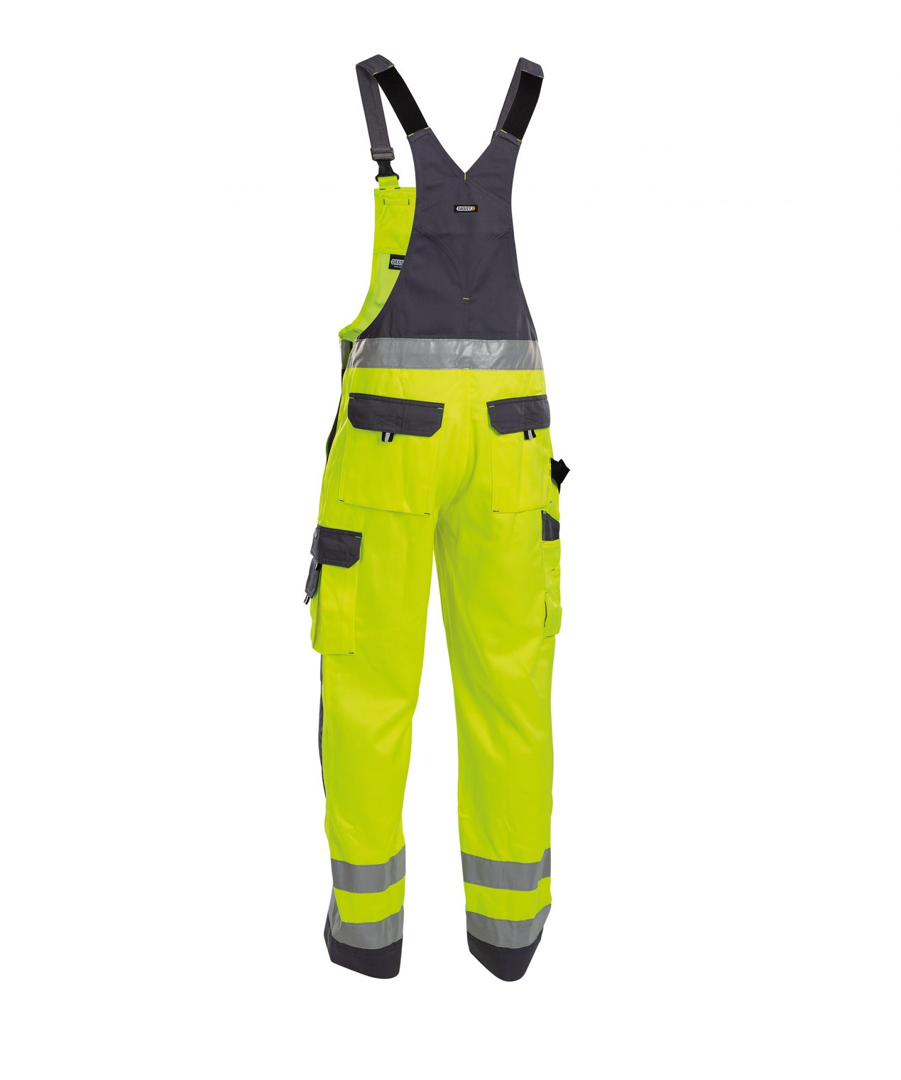 toulouse high visibility brace overall with knee pockets fluo yellow cement grey back