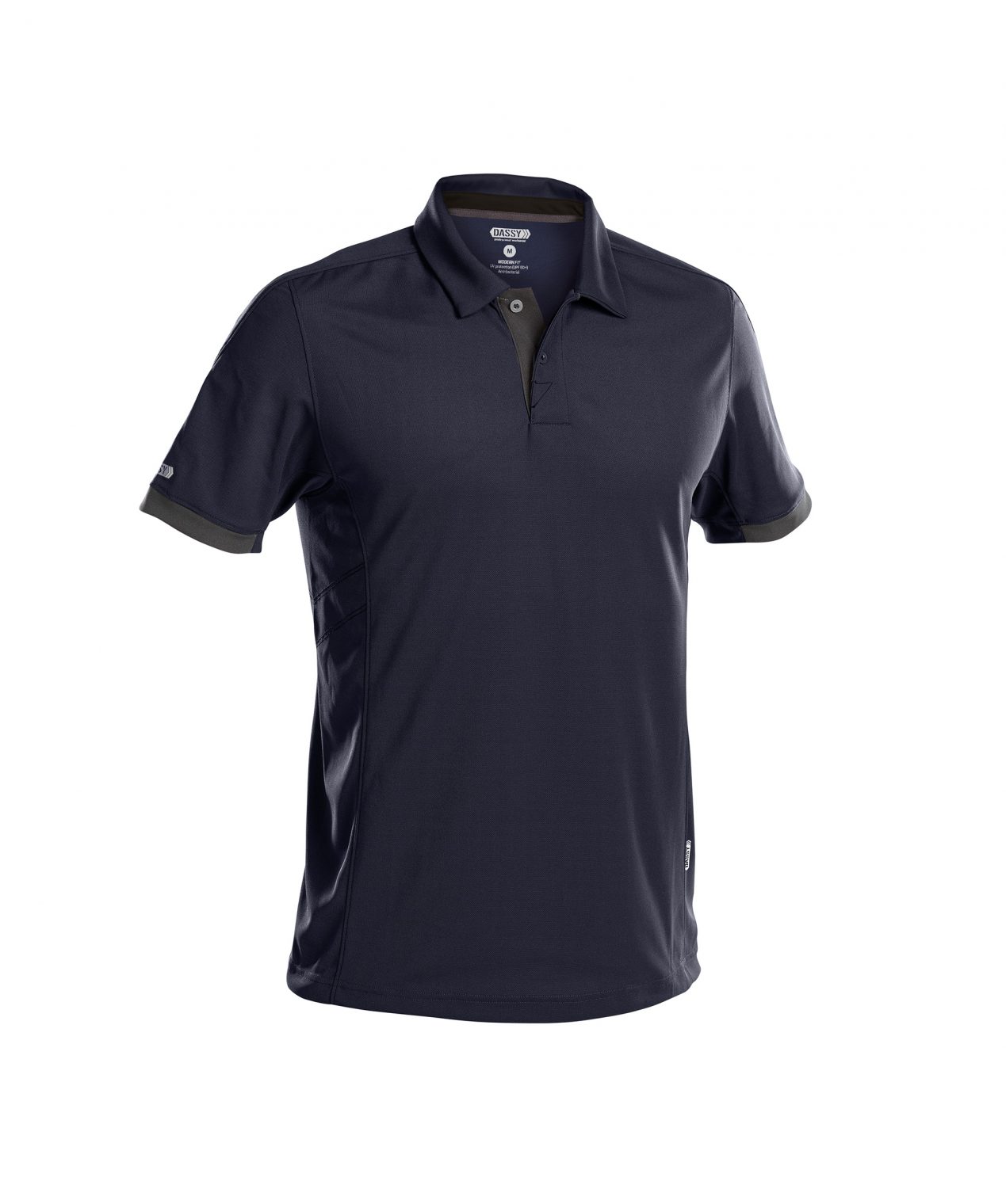 traxion polo shirt midnight blue anthracite grey front
