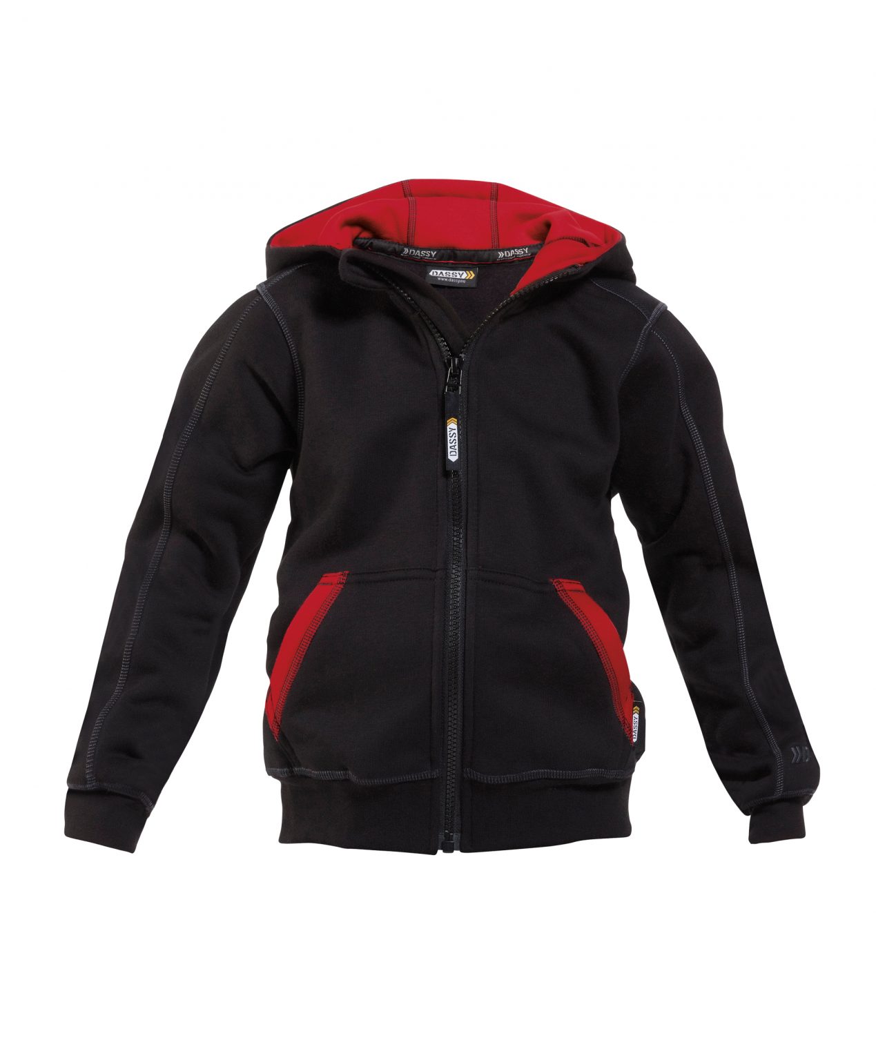watson kids hooded zip up sweatshirt black red front